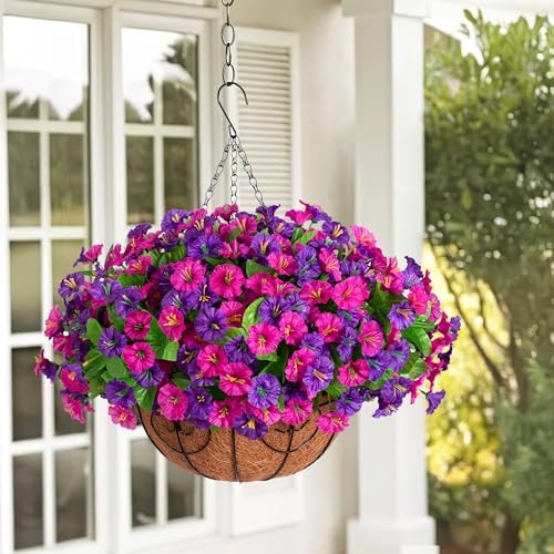 Artificial Fake Hanging Flowers with Basket, Faux Silk Dark Purple Purple-red gallery