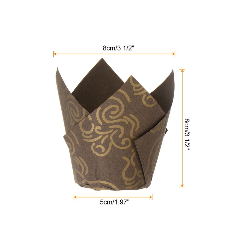 50Pcs Tulip Cupcake Liners Paper Baking Cups Brown with Gold Wire Pattern gallery