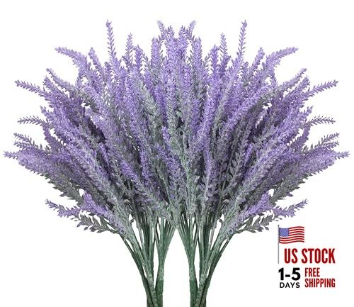 Fake Flowers Artificial Lavender Faux Plastic Plants Flowers 10 Bundles Purple