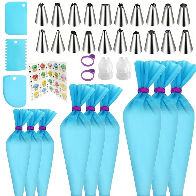 Reusable Piping Bags and Tips Set - Silicone 12In 14In 16In With Tip, Blue