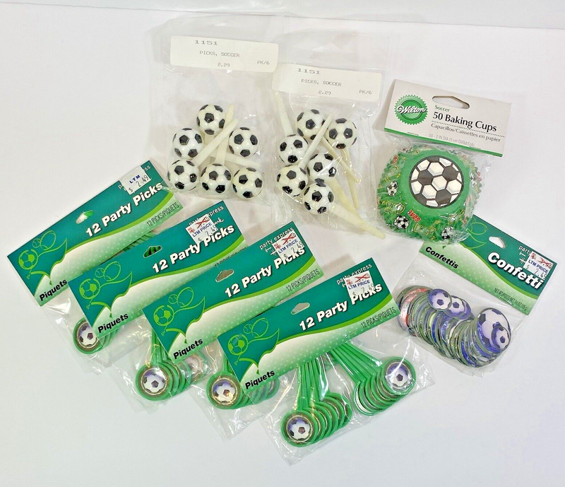Soccer Sports Party Decor Cupcake Toppers Confetti Cupcake Baking Cups Lot