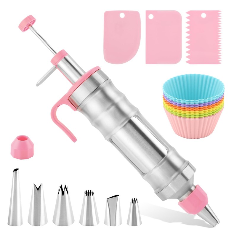 Dessert Decorating Syringe Set, 24Pcs Frosting Piping Kit with 6 Piping Tips,…
