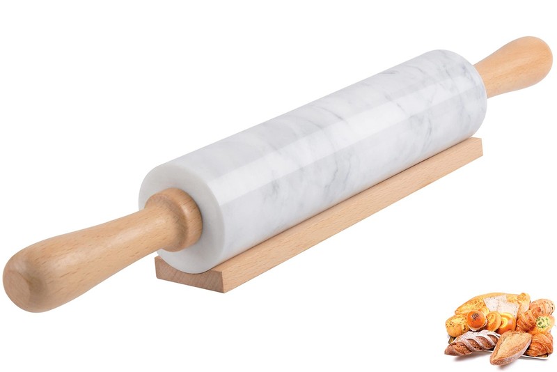 SIPARUI Marble Rolling Pin with Wooden Cradle Thick Handle Set for Baking,18….