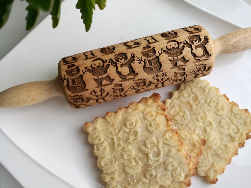 Mini Rolling Pin Laser Engraved Rolling Embossed Dough Roller Christmas pattern gallery