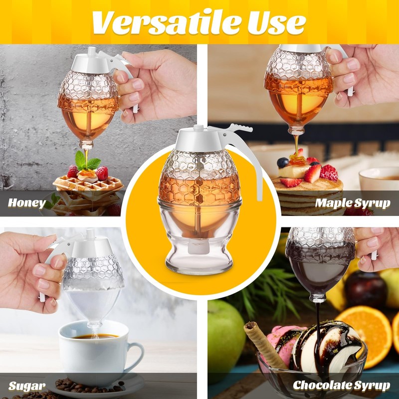 Honey Dispenser No Drip, Glass Honey Container with Stand, 8 oz gallery