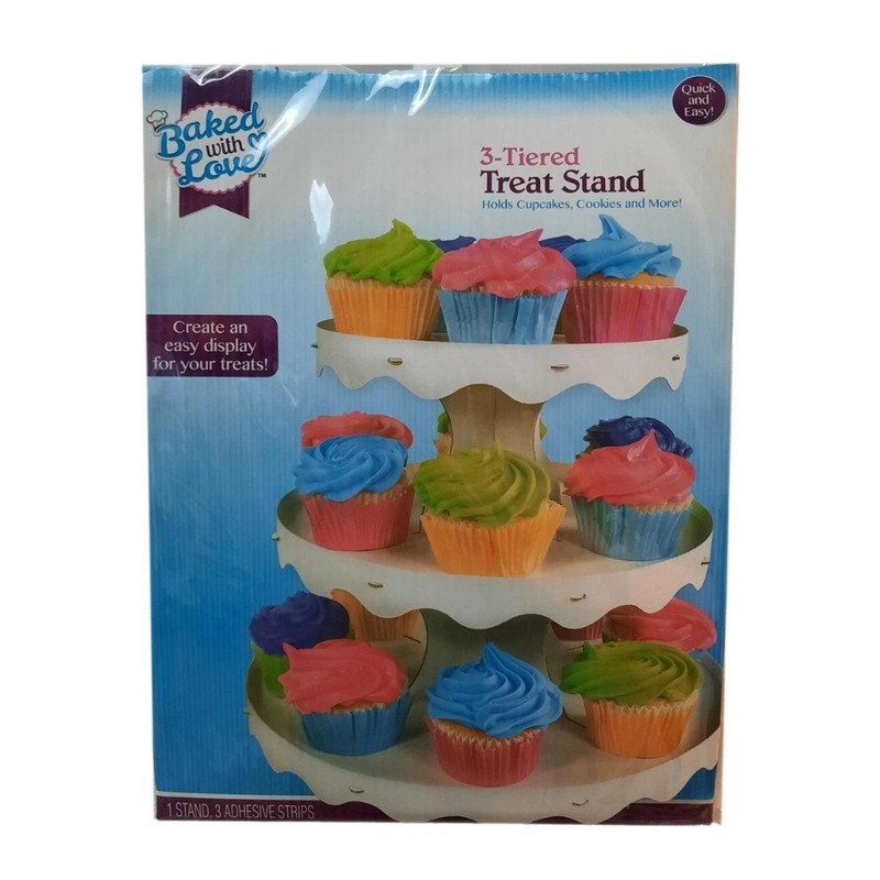 Baked with Love 3-Tiered Treat Stand Cupcake Dessert Display Party Bin Deal