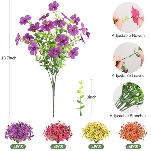 16 Bundles Artificial Flowers for Outdoor 16 PCS Red Purple Yellow Orange gallery