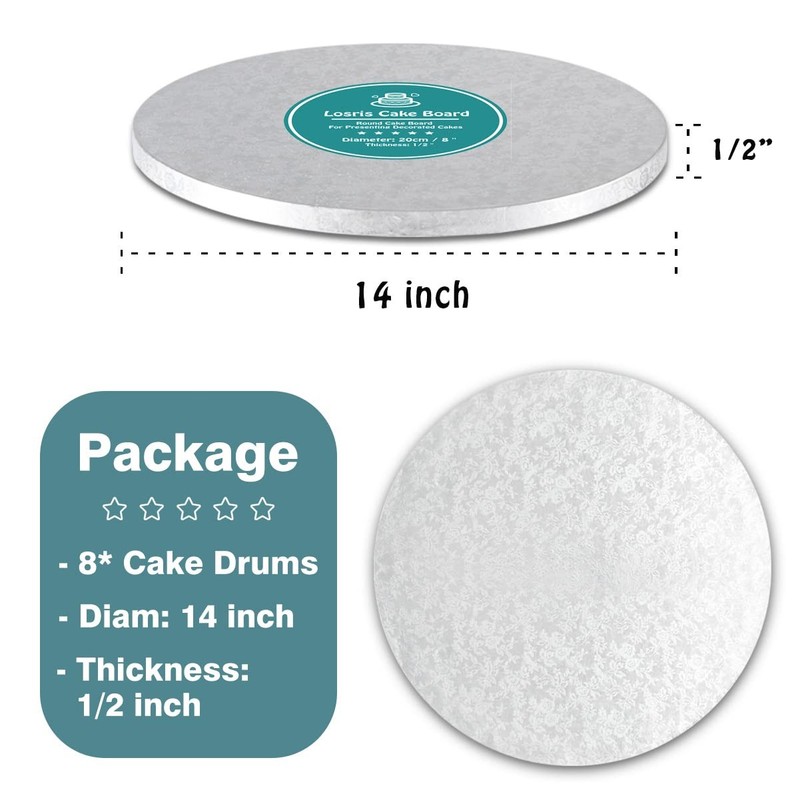 8 PCS Silver Round 14 Inch Cake Drums 1/2 Inch Thick Cardboard Base Board gallery