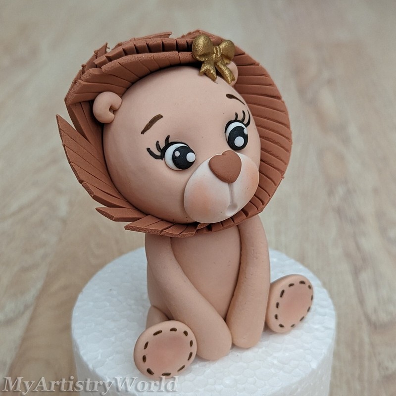 Lion cake topper. Edible 3D fondant/gum paste Lion with a crown figurine gallery