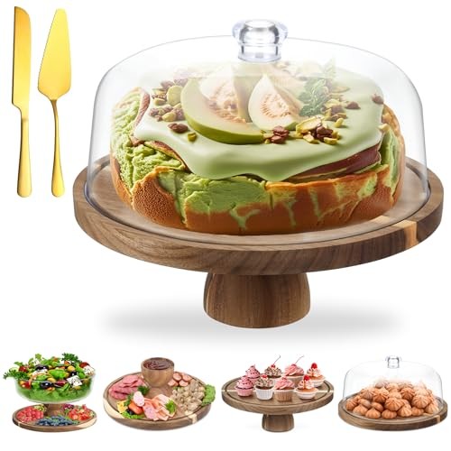 Acacia Wood Cake Stand with Lid, 12'' Round Cake Holder with Clear Acrylic gallery