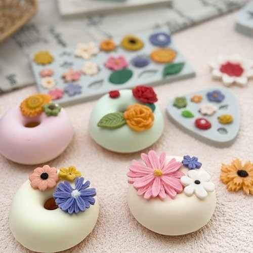 5Pcs Flower Silicone Molds for Cake & Cupcake Decorating - Daisy, Rose, Sunflowe gallery