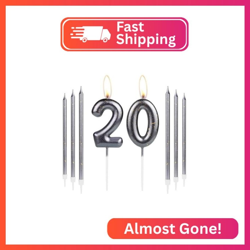iNINGER Black 20th Birthday Number Candles, Number 20 Candle Cake Cupcake Topper