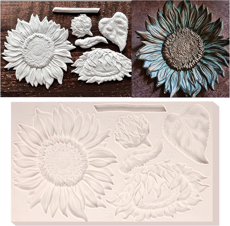 Oversized Sunflower Silicone Mold Leaves Cake Decoration Fondant Mold for Weddin