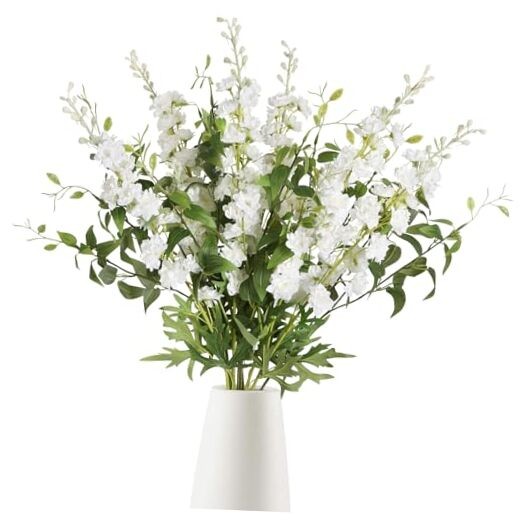 Flowers Artificial Delphinium 9PCS with Clematis Greenery for Wedding & White