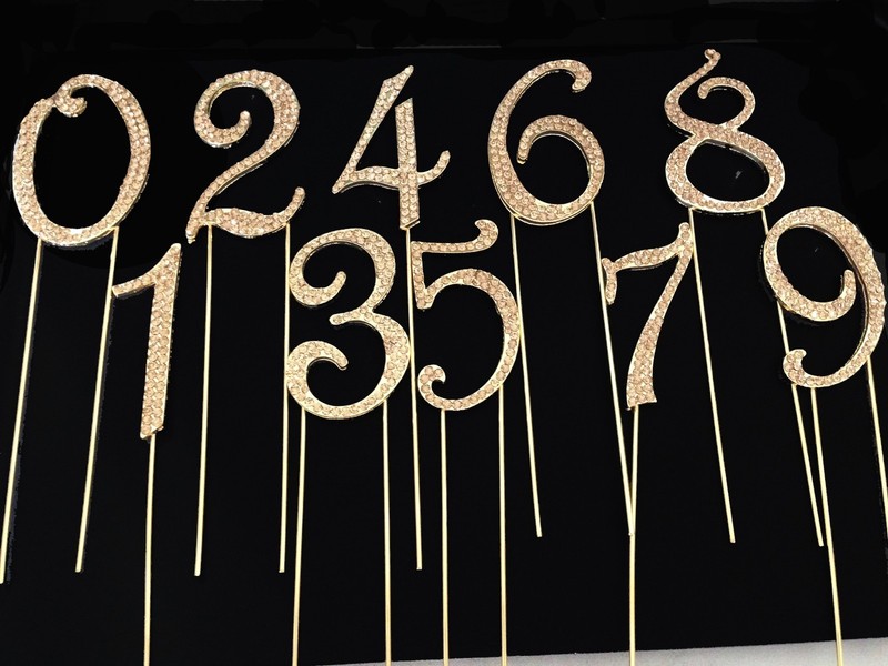 Diamante Rhinestone Cake Topper Gold & Silver Single Numbers 7cm & 12cm gallery