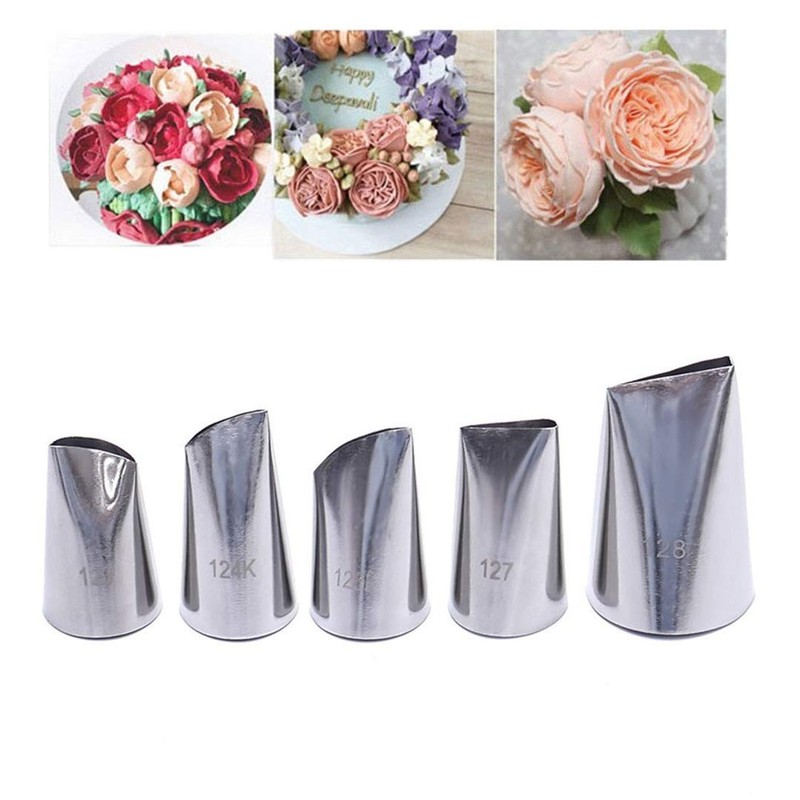 5 PCS Stainless Steel Rose Flower #4 Piping Tips Nozzles Cake Decorating Tool