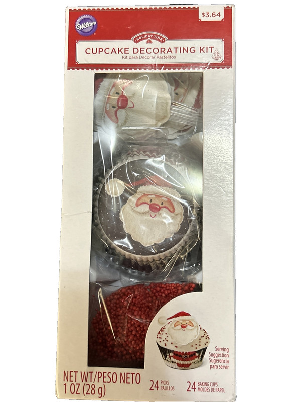Wilton Christmas Santa 24 Cupcake Decorating Kit NEW Liners w Candy Santa Head