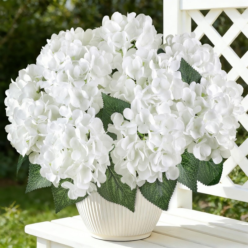 Agirl 3 Bundles White Artificial Hydrangea Flowers For Outdoors Uv Resistant gallery