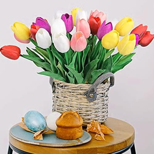 28pcs Multicolor Flowers Artificial Tulip Stems Real Feel PU Tulips Multi Color gallery