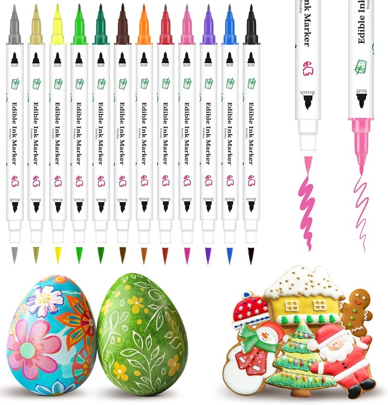 Edible Markers for Cookie Decorating,12Pcs Food Coloring Pens Double Side Food