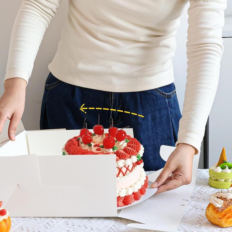 2 Pack Large Tall White Cake Boxes Ribbons Window Square 10x10x10 Inch Sets gallery
