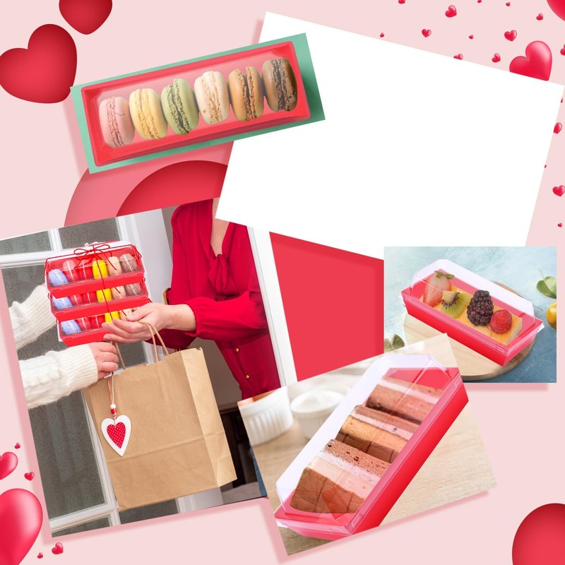 50 Pcs Red Dessert Treat Boxes with Clear Lids & Rope, 7.5" Rectangle Bakery ... gallery