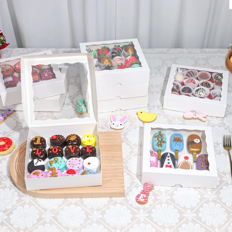 15pcs 8x8x2 Inches White Bakery Boxes for Christmas - Cookies, Chocolate Cove... gallery
