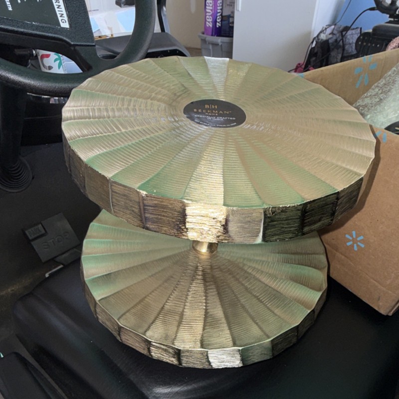Beekman Home 2-Tier Gold Metal Cake Stand Food Safe Round