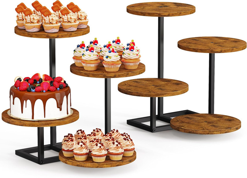 Emfogo 4 Tier Cupcake Tower Stand, Wood Round Dessert Table Display Set, Cup Cak