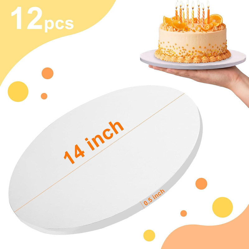 MEBRUDY 12 PCS Cake Boards 14 Inch Round,1/2 Inch Thick Sturdy Cake Drums, Food gallery