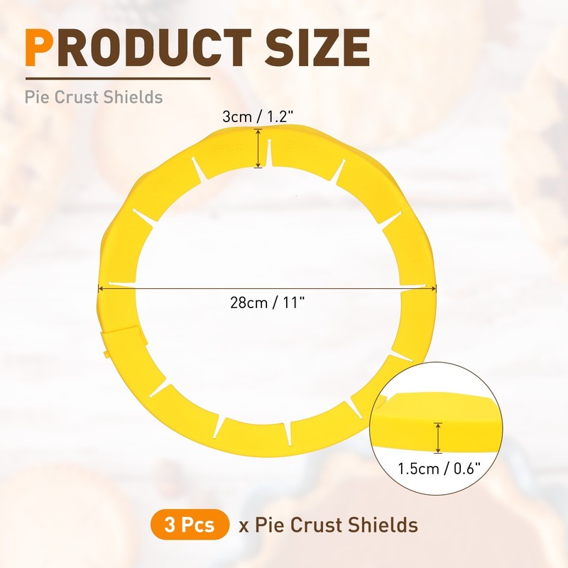 Adjustable Silicone Pie Crust Shields, 3Pcs Crust Edges Protectors, Yellow gallery