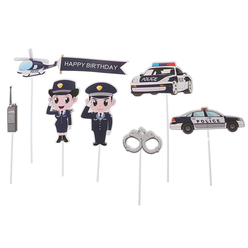 PRECUT Cartoon Police Car Plane Handcuffs Birthday Cupcake Toppers Decoratio..X gallery