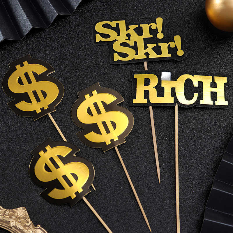 Gold Dollar Rich Cake Topper Sign Hip Hop Swag Bachelor Birthday Party Decor gallery