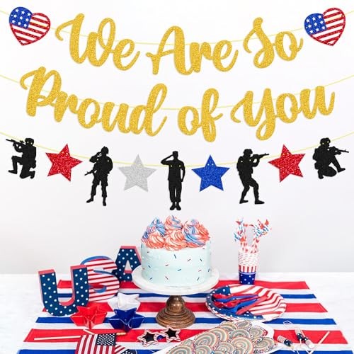 We Are So Proud of You Banner Military Going Away Party Decorations Patriotic gallery