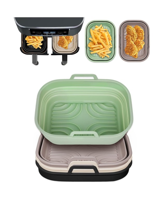 4-Pack Collapsible Air Fryer Silicone Liners for Ninja Foodi Dual B... Fast Ship