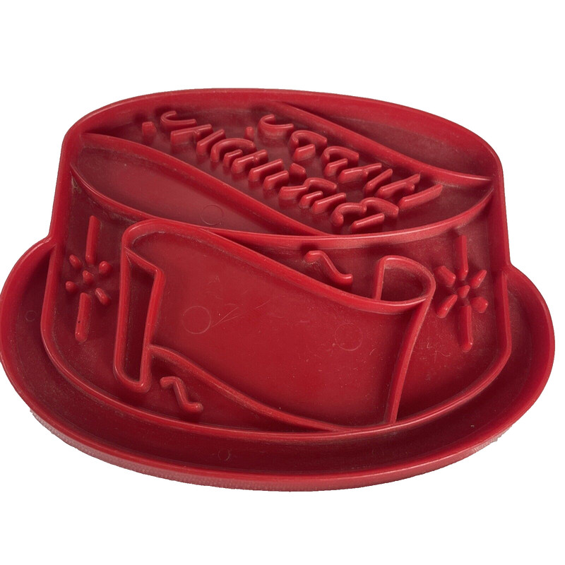 Birthday Cake Cookie Cutter Red Plastic Imprint Shape 4 Inch Vintage Tupperware