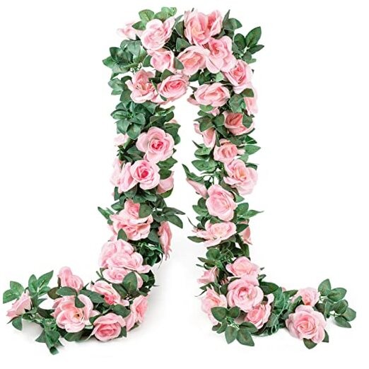 2 Pack (16FT) Artificial Rose Vine Flowers Plants Fake Flower Vine for Pink