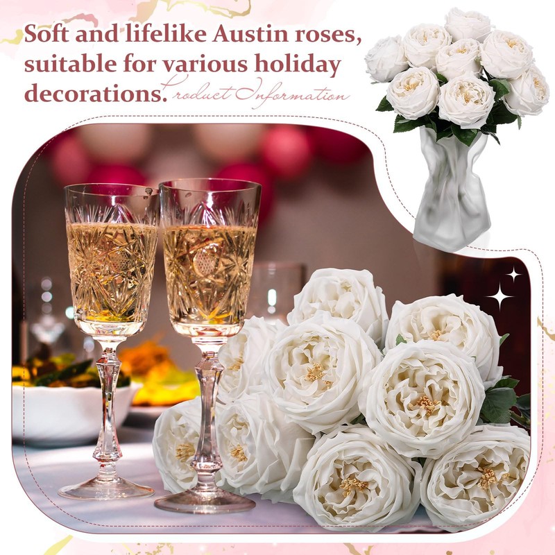Daifunli 10Pcs Real Lifelike Peonies Artificial Flowers Faux Austin Rose Long gallery