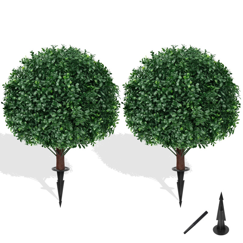 Grooy Artificial Boxwood Topiary Ball Tree Ground Spike Set Of 2 Artificial