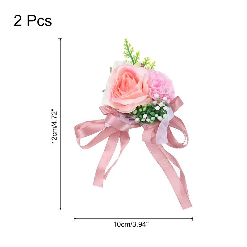 2pcs Pink Decorative Artificial Flowers Bracelet 10x12cm Pink gallery