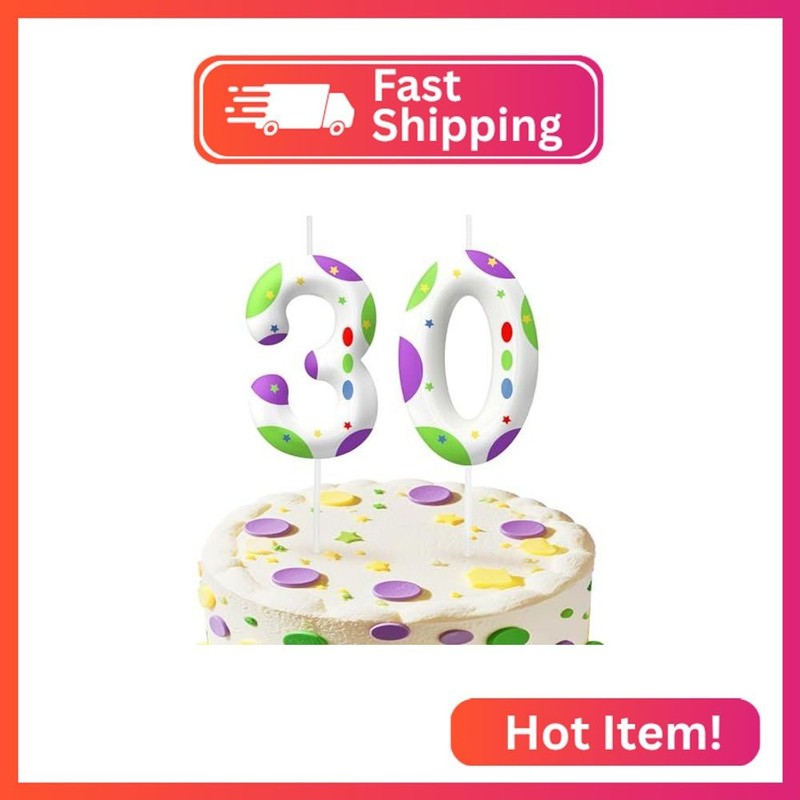Game Story 30th Birthday Candles, Number 30 Candle Cake Topper for Cartoon Theme