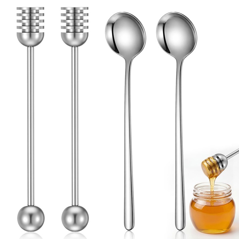 4 PCS 6.1 Inch 304 Stainless Steel Honey Mixing Stirrer Drizzle Stick