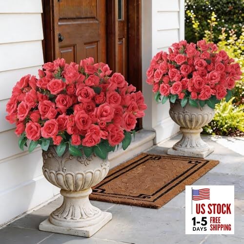 Bundles Artificial Roses for Front Door Outdoor Decor, Realistic Fake 8 Red
