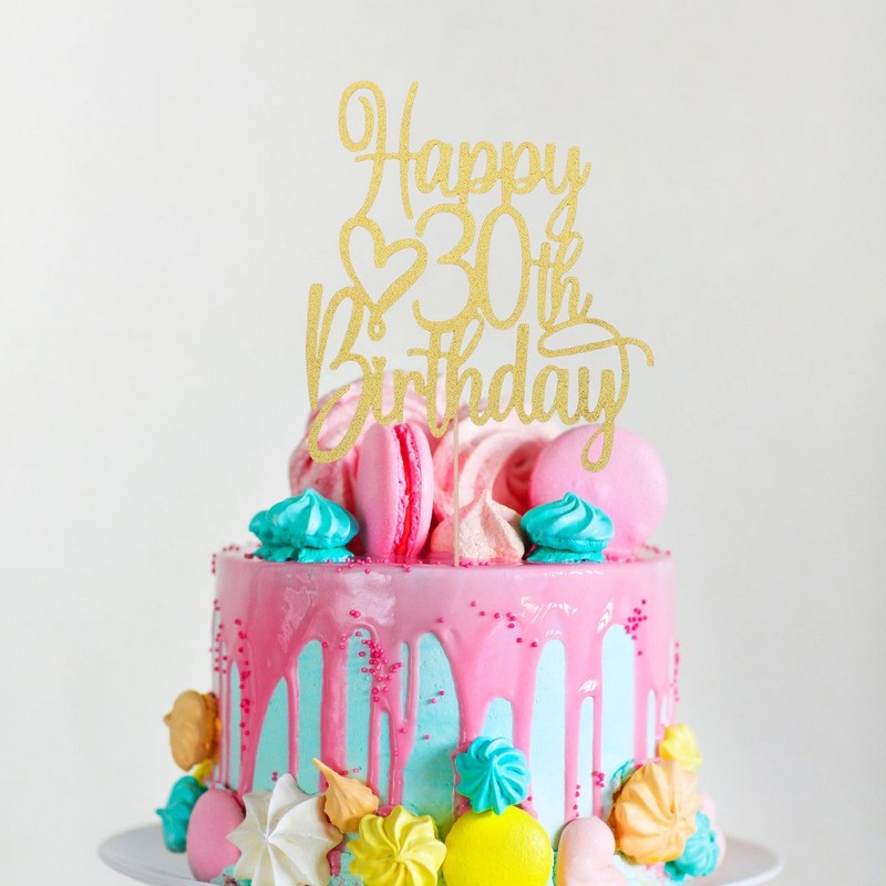 10pcs Golden Paper Birthday Cake Topper Decorations for 30th Birthday Party gallery