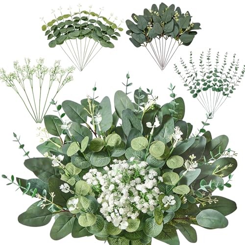 PCS 4 Kinds Mixed Artificial Greenery Stems,Baby Breath Flowers 36 Grey Green gallery