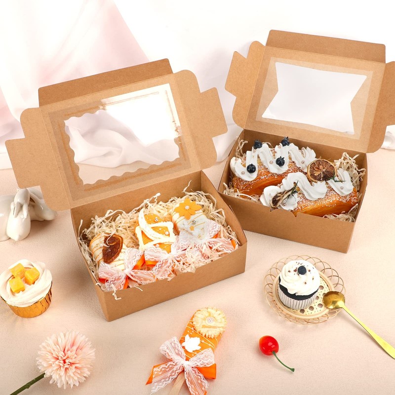 32 PCS 8x6x2.5 Inch Bakery Cookie Box With 3 Style Windows For Dessert gallery