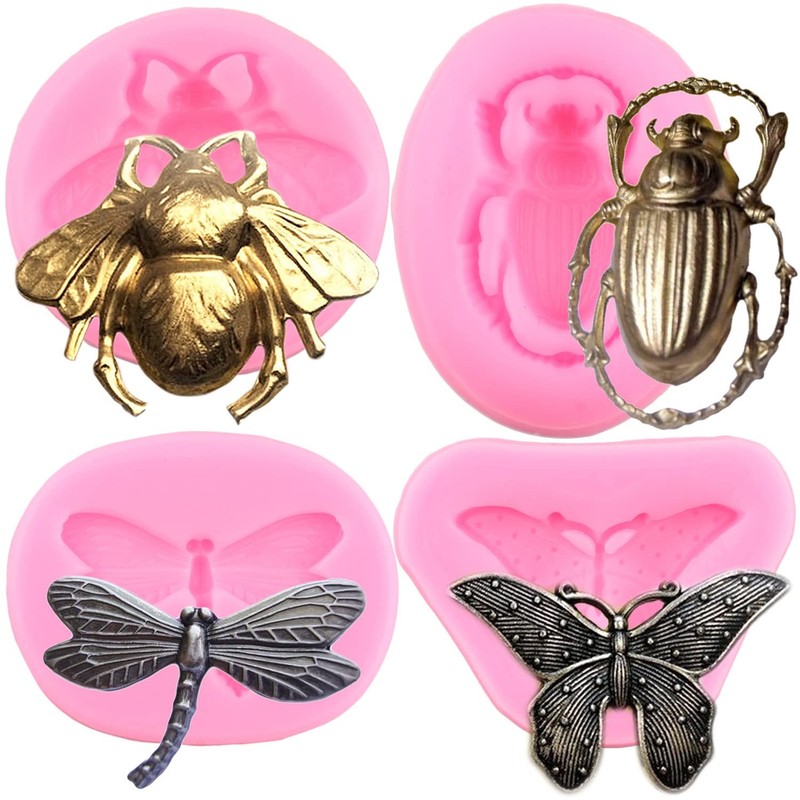 4 Pack Insects Silicone Fondant Molds for Candy Chocolate Cake Decorating