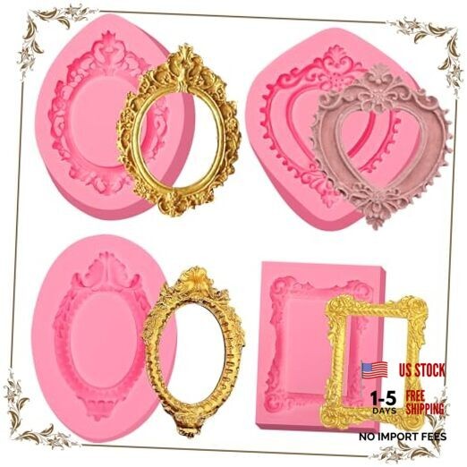 Baroque Frame Silicone Molds 4 Pcs, Chocolate Fondant Mold for Cake