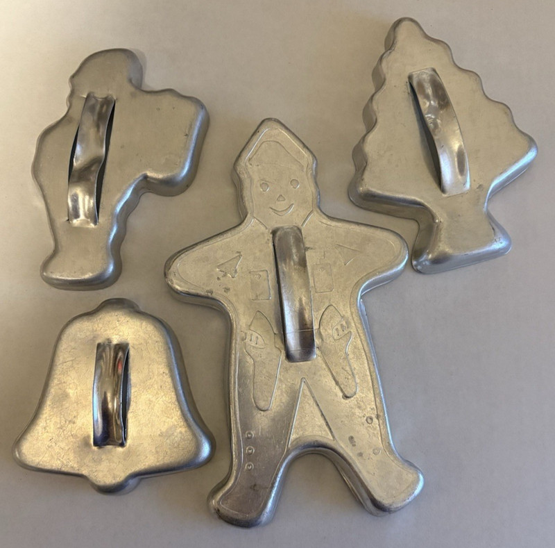 4 Vintage Christmas Cookie Cutters Gingerbread Man, Santa, Christmas Tree, Bell