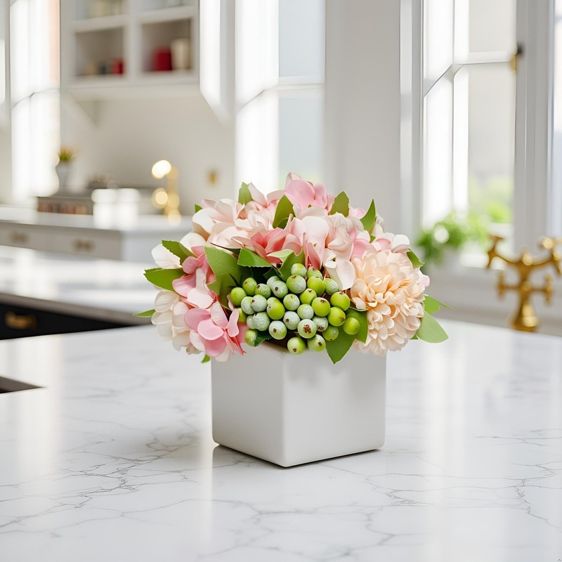 Ladada Artificial Hydrangea Flower Arrangement In Ceramic Vase And Vase Home gallery